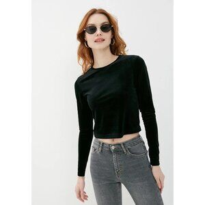 Topshop Womens Size 8-10 Top Cropped Velvet Crew Neck Long Sleeves‎